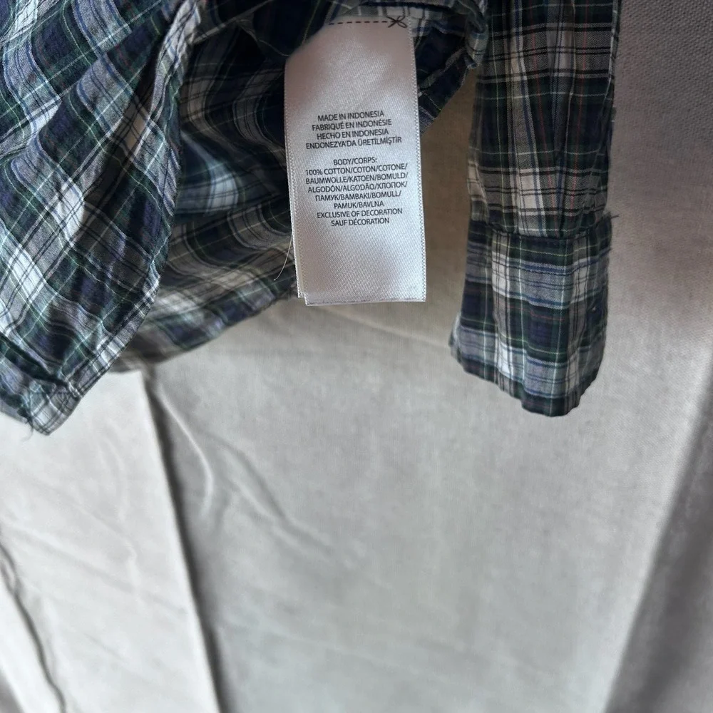 Ralph Lauren Boys Plaid Button Down Shirt Navy Green White Size‎ M 10-12 Cotton